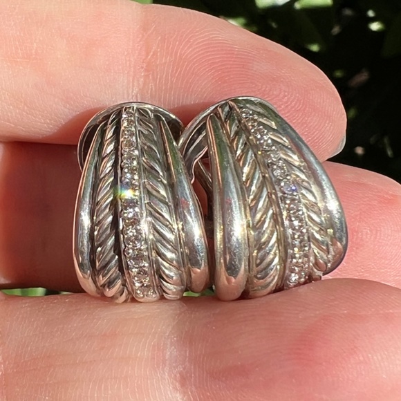 DAVID YURMAN DIAMOND 925 STERLING & 18K YELLOW GOLD SHRIMP EARRINGS OMEGA LOCKS - Picture 11 of 16